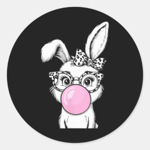 Cute Bunny Rabbit Face Leopard Bow Sungles Easter Classic Round Sticker