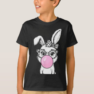 Cute Bunny Rabbit Face Leopard Bow Sungles Easter T-Shirt