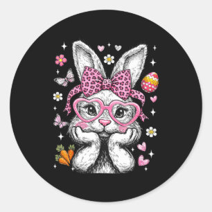 Cute bunny rabbit face leopard coquette bow easter classic round sticker