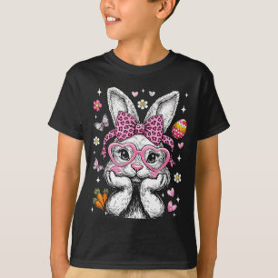 Cute bunny rabbit face leopard coquette bow easter T-Shirt