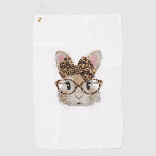 Cute Bunny Rabbit Face Leopard Coquette Bow Glasse Golf Towel