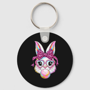 Cute bunny rabbit face leopard coquette bow glasse keychain
