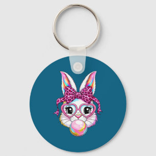 Cute bunny rabbit face leopard coquette bow glasse keychain