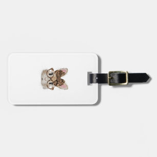 Cute Bunny Rabbit Face Leopard Coquette Bow Glasse Luggage Tag
