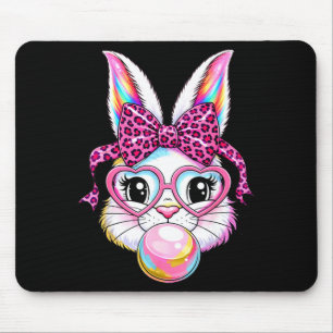 Cute bunny rabbit face leopard coquette bow glasse mouse pad