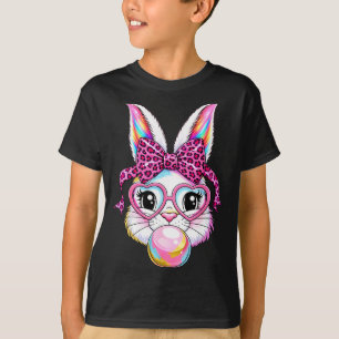 Cute bunny rabbit face leopard coquette bow glasse T-Shirt