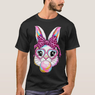 Cute bunny rabbit face leopard coquette bow glasse T-Shirt