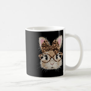 Cute Bunny Rabbit Face Leopard Coquette Bow Gles E Coffee Mug