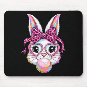 Cute Bunny Rabbit Face Leopard Coquette Bow Gles E Mouse Pad