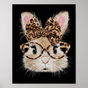 Cute Bunny Rabbit Face Leopard Coquette Bow Gles E Poster