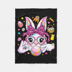 Cute bunny rabbit face leopard coquette bow six fleece blanket