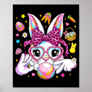 Cute bunny rabbit face leopard coquette bow six poster