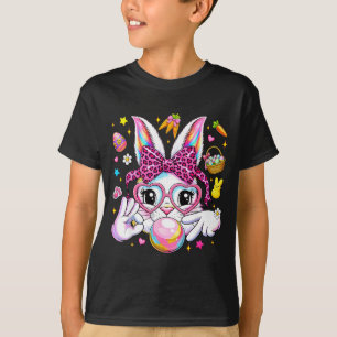 Cute bunny rabbit face leopard coquette bow six T-Shirt