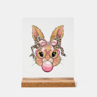 Cute Bunny Rabbit Face Leopard Glasses Girl Happy 