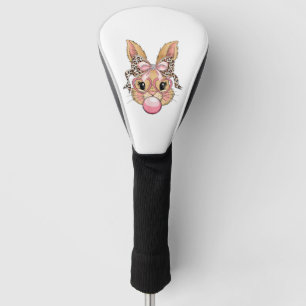 Cute Bunny Rabbit Face Leopard Glasses Girl Happy  Golf Head Cover