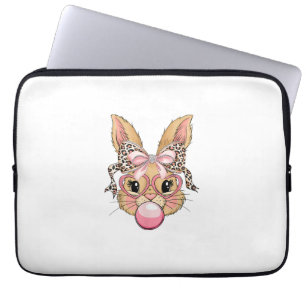 Cute Bunny Rabbit Face Leopard Glasses Girl Happy  Laptop Sleeve