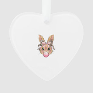 Cute Bunny Rabbit Face Leopard Glasses Girl Happy  Ornament