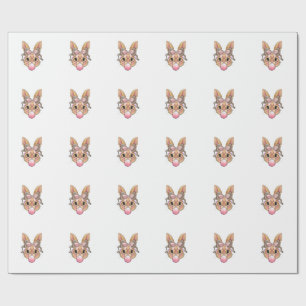 Cute Bunny Rabbit Face Leopard Glasses Girl Happy  Wrapping Paper