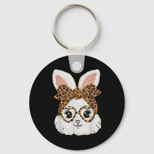 Cute Bunny Rabbit Face Leopard Gles Girl Happy Eas Keychain