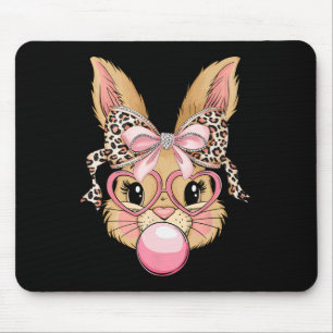 Cute Bunny Rabbit Face Leopard Gles Girl Happy Eas Mouse Pad