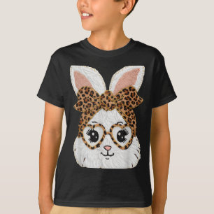 Cute Bunny Rabbit Face Leopard Gles Girl Happy Eas T-Shirt