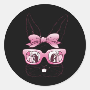 Cute Bunny Rabbit Face Pink Gles Bow Tie Happy Eas Classic Round Sticker
