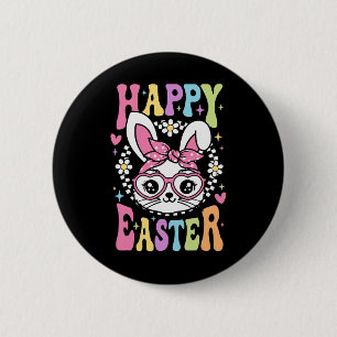 Cute Bunny Rabbit Face Retro Happy Easter Day Wome 2 Inch Round Button