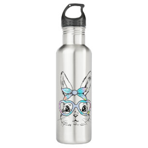 Cute Bunny Rabbit Face Tie Dye Glasses Girl Happy  710 Ml Water Bottle