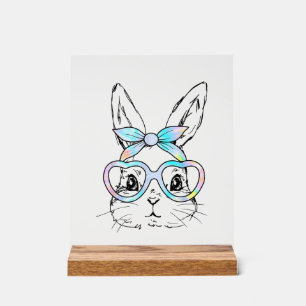 Cute Bunny Rabbit Face Tie Dye Glasses Girl Happy  Acrylic Sign