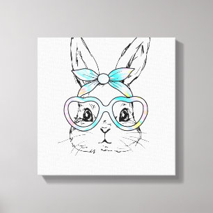 Cute Bunny Rabbit Face Tie Dye Glasses Girl Happy  Canvas Print