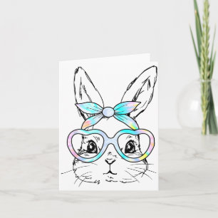 Cute Bunny Rabbit Face Tie Dye Glasses Girl Happy  Card