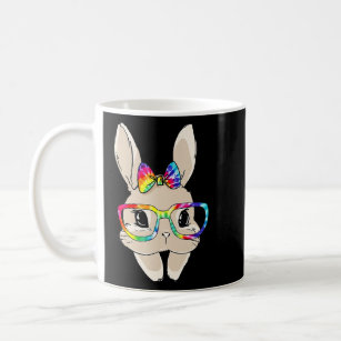 Cute Bunny Rabbit Face Tie Dye Glasses Girl Happy  Coffee Mug