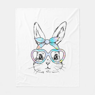 Cute Bunny Rabbit Face Tie Dye Glasses Girl Happy  Fleece Blanket