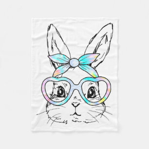 Cute Bunny Rabbit Face Tie Dye Glasses Girl Happy  Fleece Blanket