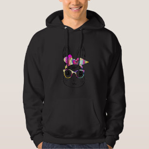 Cute Bunny Rabbit Face Tie Dye Glasses Girl Happy Hoodie