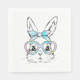 Cute Bunny Rabbit Face Tie Dye Glasses Girl Happy  Napkin
