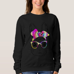 Cute Bunny Rabbit Face Tie Dye Glasses Girl Happy  Sweatshirt