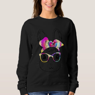 Cute Bunny Rabbit Face Tie Dye Glasses Girl Happy  Sweatshirt