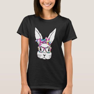 Cute Bunny Rabbit Face Tie Dye Glasses Girl Happy T-Shirt