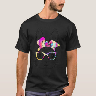 Cute Bunny Rabbit Face Tie Dye Glasses Girl Happy T-Shirt