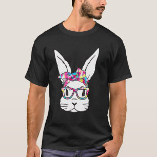 Cute Bunny Rabbit Face Tie Dye Glasses Girl Happy T-Shirt