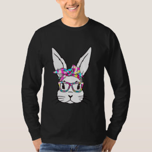 Cute Bunny Rabbit Face Tie Dye Glasses Girl Happy T-Shirt