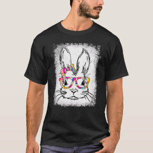 Cute Bunny Rabbit Face Tie Dye Glasses Girl Happy  T-Shirt