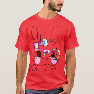 Cute Bunny Rabbit Face Tie Dye Glasses Girl Happy  T-Shirt
