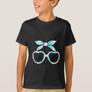 Cute Bunny Rabbit Face Tie Dye Glasses Girl Happy T-Shirt