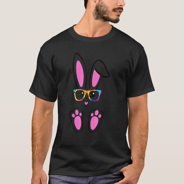 Cute Bunny Rabbit Face Tie Dye Glasses Girl Happy  T-Shirt (Front)
