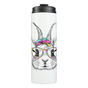 Cute Bunny Rabbit Face Tie Dye Glasses Girl Happy  Thermal Tumbler