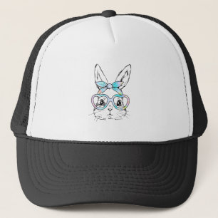 Cute Bunny Rabbit Face Tie Dye Glasses Girl Happy  Trucker Hat