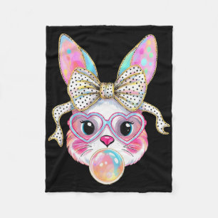 Cute Bunny Rabbit Face Tie Dye Gles Girl Happy Eas Fleece Blanket