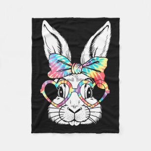 Cute Bunny Rabbit Face Tie Dye Gles Girl Happy Eas Fleece Blanket